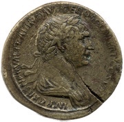 Sestertius - Trajan S P Q R OPTIMO PRINCIPI S C VIA TRAIANA; Via Trajana obverse image