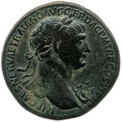Sestertius - Trajan S P Q R OPTIMO PRINCIPI S C VIA TRAIANA; Via Trajana obverse image