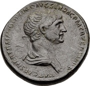 Sestertius - Trajan SENATVS POPVLVSQVE ROMANVS S C FORT RED; Fortuna obverse image