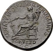 Sestertius - Trajan SENATVS POPVLVSQVE ROMANVS S C FORT RED; Fortuna, Rome, 114-117 reverse image