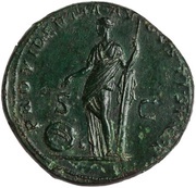 Sestertius - Trajan PROVIDENTIA AVGVSTI S P Q R S C; Providentia, Rome, 114-117 reverse image