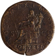 Sestertius - Hadrian PONT MAX TR POT COS FORT RED SC; Fortuna reverse image