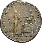 Sestertius - Hadrian PONT MAX TR POT COS III LIBERTAS RESTITVTA S C, Rome, 119-120 reverse image