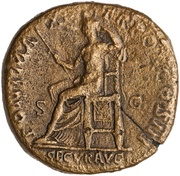Sestertius - Hadrian PONT MAX TR POT COS III SECVR AVG S C; Securitas, Rome, 119-120 reverse image