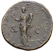 Sestertius - Hadrian PONT MAX TR POT COS III S C; Felicitas, Rome, 119-120 reverse image