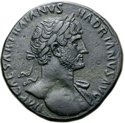 Sestertius - Hadrian PONT MAX TR POT COS III SC; Roma obverse image