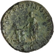 Sestertius - Hadrian RESTITVTORI ORBIS TERRARVM S C; Orbis reverse image