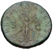 Sestertius - Hadrian VICTORIA AVGVSTI S C; Victory, Rome, 120-121 reverse image
