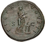 Sestertius - Hadrian PIETAS AVGVSTI S C; Pietas, Rome, 121 reverse image