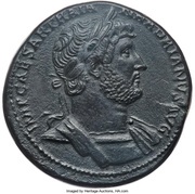 Sestertius - Hadrian P M TR P COS III VIRT AVG S C; Virtus obverse image
