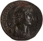 Sestertius - Hadrian P M TR P COS III S C; Minerva obverse image