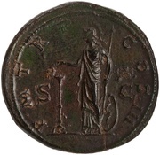 Sestertius - Hadrian P M TR P COS III S C; Minerva, Rome, 121-123 reverse image