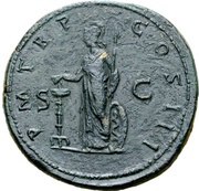Sestertius - Hadrian P M TR P COS III S C; Minerva, Rome, 121-123 reverse image