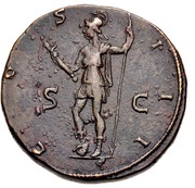 Sestertius - Hadrian COS III S C; Virtus, Rome, 124-125 reverse image
