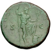 Sestertius - Hadrian COS III S C; Neptune, Rome, 125-127 reverse image