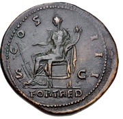 Sestertius - Hadrian COS III S C; Fortuna, Rome, 128-129 reverse image