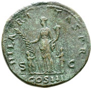 Sestertius - Hadrian HILARITAS P R COS III S C; Hilaritas, Rome, 128-129 reverse image