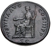 Sestertius - Hadrian IVSTITIA AVG COS III P P S C; Justitia, Rome, 129-130 reverse image