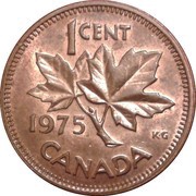 1 Cent - Elizabeth II 2nd portrait; heavy type, Canada, 1965-1979 reverse image