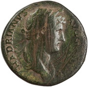 Sestertius - Hadrian ADVENTVI AVG AFRICAE S C; Africa obverse image