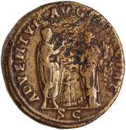 Sestertius - Hadrian ADVENTVI AVG ITALIAE S C; Italia, Rome, 130-133 reverse image