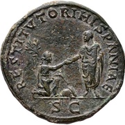 Sestertius - Hadrian RESTITVTORI HISPANIAES C; Hispania, Rome, 130-133 reverse image