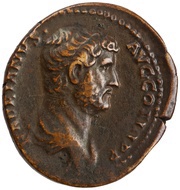 Sestertius - Hadrian RESTITVTORI HISPANIAE S C; Hispania obverse image