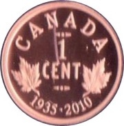 1 Cent In the name of George V; Voyageur, Canada, 2010 reverse image