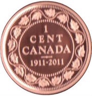 1 Cent In the name of George V; Dollar centennial, Canada, 2011 reverse image