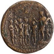Sestertius - Hadrian COHORT PRAETOR S C, Rome, 130-133 reverse image