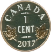 1 Cent In the name of George V; Two maple leaves design - 1920, Canada, 2017 reverse image
