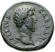 Sestertius - Lucius Aelius TR POT COS II CONCORD S C; Concordia obverse image