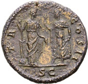 Sestertius - Lucius Aelius TR POT COS II S C; Fortuna and Spes, Rome, 137 reverse image