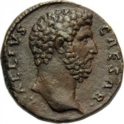 Sestertius - Lucius Aelius TR POT COS IIS C; Spes obverse image