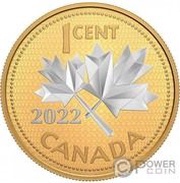 1 Cent - Elizabeth II Canadian penny; gold plated, Canada, 2022 reverse image