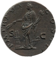 Sestertius - Antoninus Pius P M TR POT COS II S C; Annona, Rome, 139 reverse image