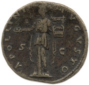 Sestertius - Antoninus Pius APOLLINI AVGVSTO S C; Apollo, Rome, 140-144 reverse image