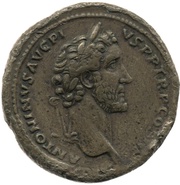 Sestertius - Antoninus Pius MARTI VLTORI S C; Mars obverse image
