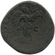 Sestertius - Antoninus Pius P M TR POT COS III S C; Victory, Rome, 140-144 reverse image
