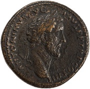 Sestertius - Antoninus Pius TIBERIS S C; Tiber obverse image