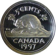 5 Cents - Elizabeth II 3rd portrait; Silver Proof Issue, Canada, 1996-2003 reverse image
