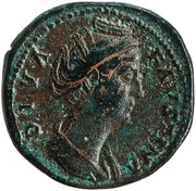 Sestertius - Faustina the Elder AVGVSTA S C; Vesta obverse image