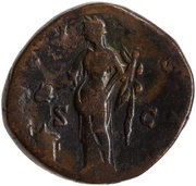 Sestertius - Faustina the Elder AVGVSTA S C; Vesta, Rome, 141 reverse image