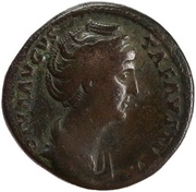 Sestertius - Faustina the Elder PIETAS AVG S C; Pietas obverse image