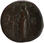 Sestertius - Faustina the Elder PIETAS AVG S C; Pietas, Rome, 141 reverse image
