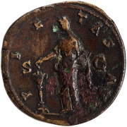 Sestertius - Faustina the Elder PIETAS AVG S C; Pietas, Rome, 141 reverse image