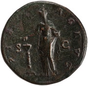 Sestertius - Faustina the Elder PIETAS AVG S C; Pietas, Rome, 141 reverse image