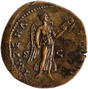Sestertius - Antoninus Pius IMPERATOR II S C; Victory, Rome, 143-144 reverse image