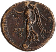 Sestertius - Antoninus Pius IMPERATOR II BRITAN S C; Victory, Rome, 143-144 reverse image