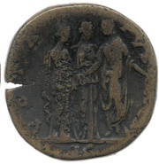Sestertius - Marcus Aurelius and Faustina the Younger VOTA PVBLICA S C, Rome, 145 reverse image